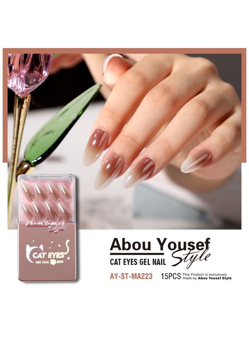 Abou Yousef Style Cat Eyes Gel nail 15PCS with double face - Image 1